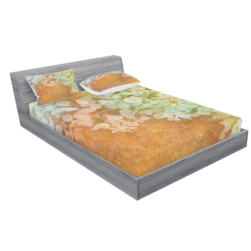 Microfiber Floral Sheet Set, Queen Sheet Set + Fitted Sheet + 2 Pillowcases