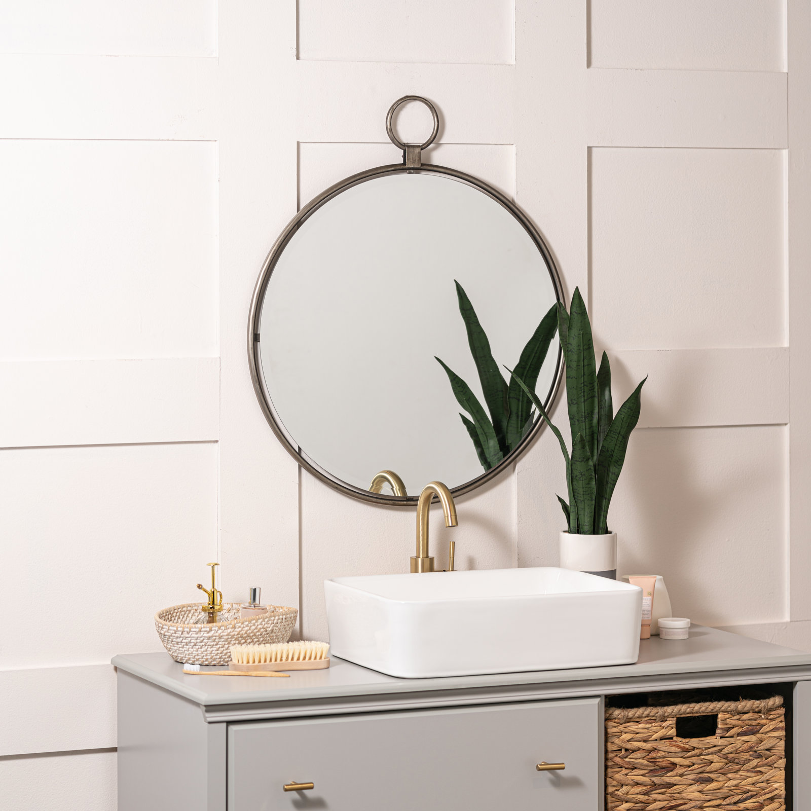 Clarissa Traditional Beveled Accent Mirror, Gray