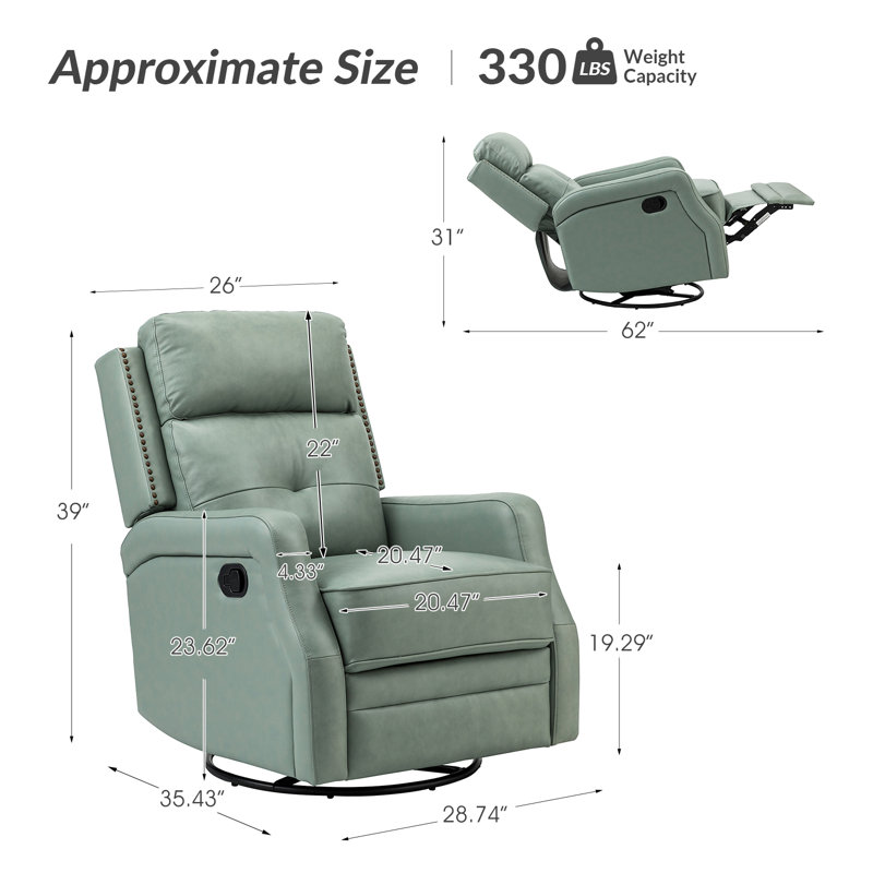 Fauteuil inclinable manuel pivotant Rudisill (ensemble de 2), Cuir véritable galet sauge