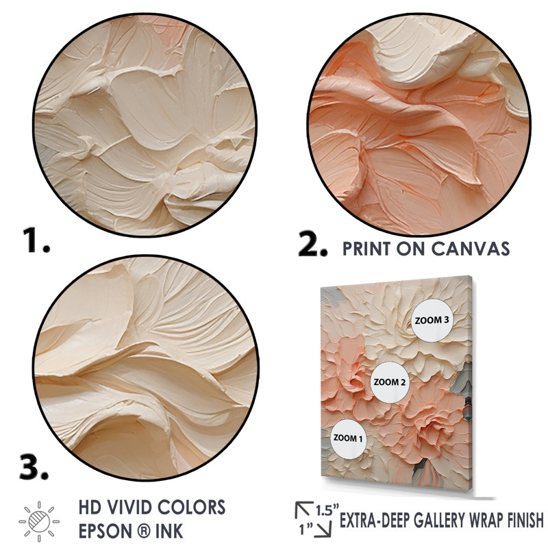 Fleurs beiges et roses en harmonie - Fleurs, art mural, Cadre flottant noir, H 32 po x l 24 po x P 1 po
