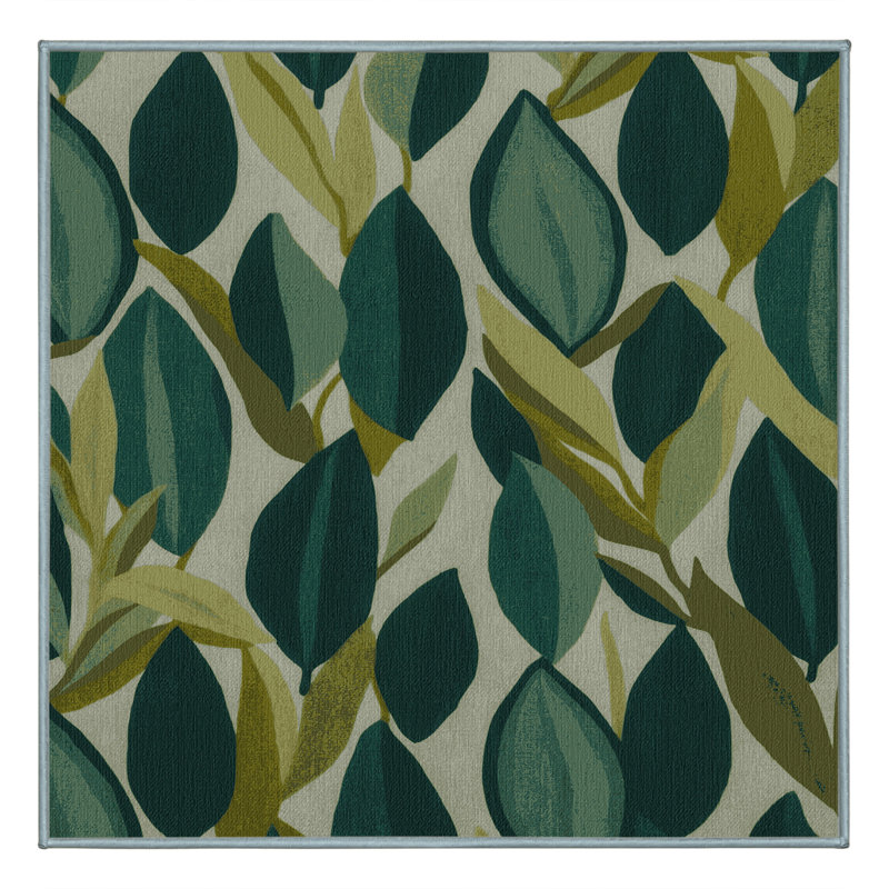 Machine Washable Botanical Blue Area Rug, Square 7'