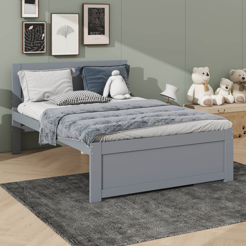 Lit plateforme chic avec tiroir intégré et deux tablettes, Gris, Lit double