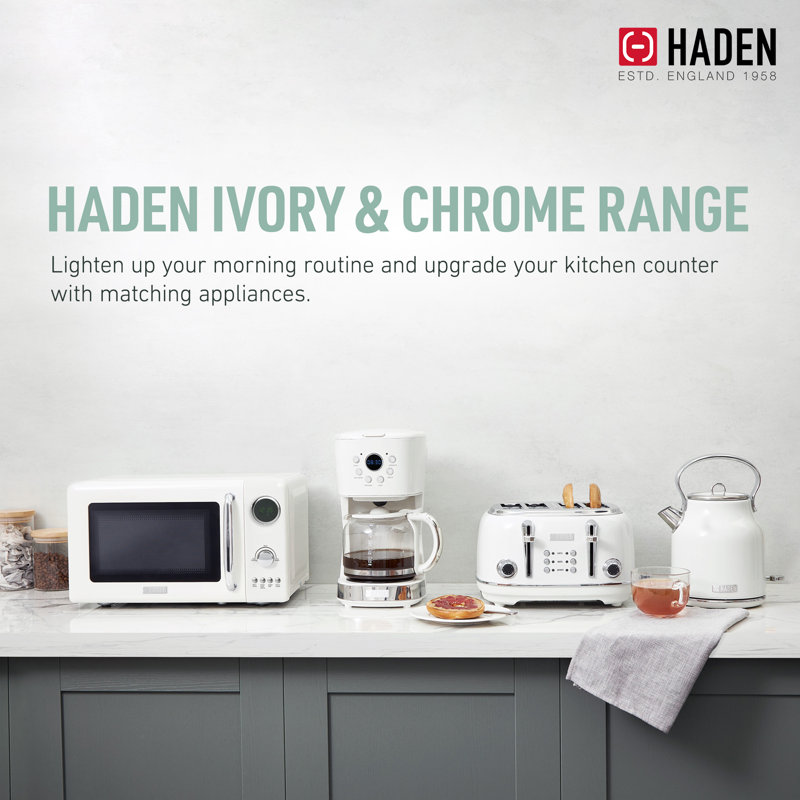Haden 700 Watt 0.7 Cubic Foot Microwave Oven with Digital Controls, Ivory/Chrome, White