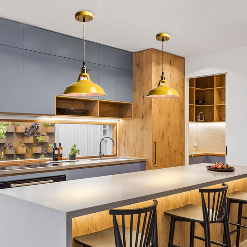 Luminaire suspendu moderne avec abat-jour de grange, Jaune