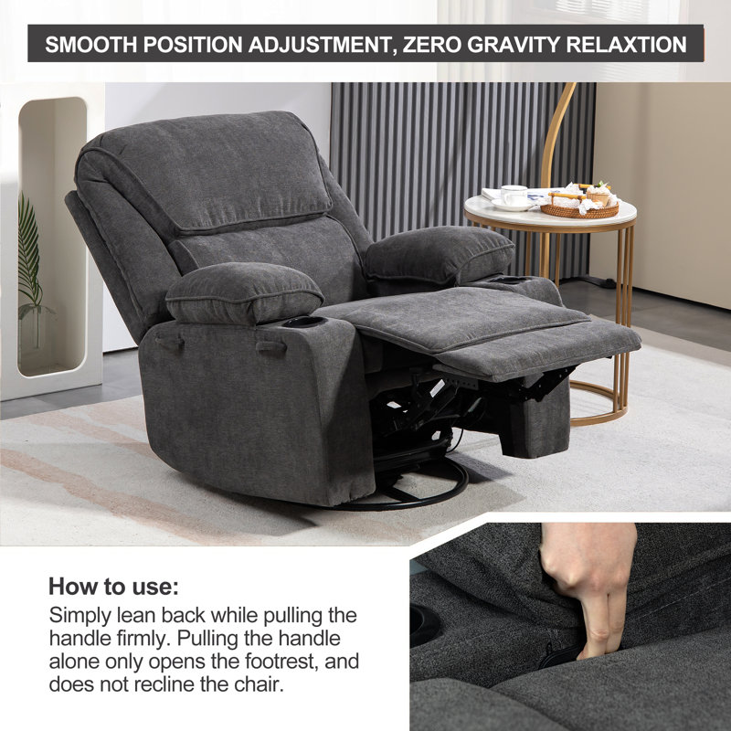 Modern Heated Massage Swivel Rocker Recliner with cup holders, Dark Gray