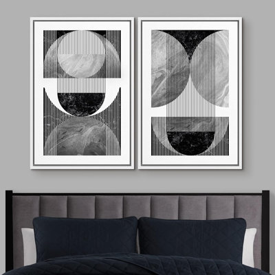Style Mid-Century géométrique, marbre gris, cercle, collage, abstrait, illustrations de formes, paysage chic moderne, néon