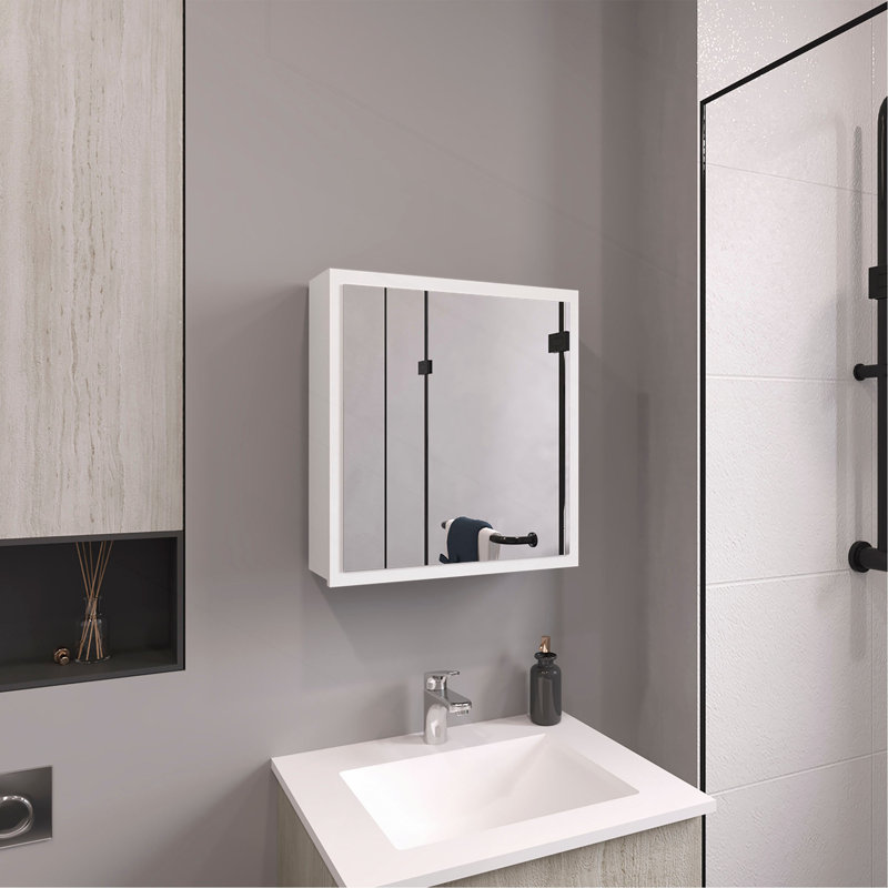 Pharmacie à miroir H 21,1 po x l 19,7 po, une porte avec quatre tablettes intérieures pour la salle de bain et la cuisine