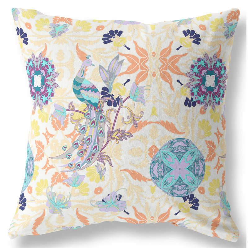 Amaretto Reversible Throw Pillow, 18"x18", Off White/Orange