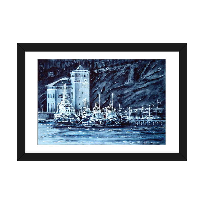 « tugboats », impression sur toile, H 16 po x l 24 po x P 1 po, Papier d'art encadré noir, Blanc