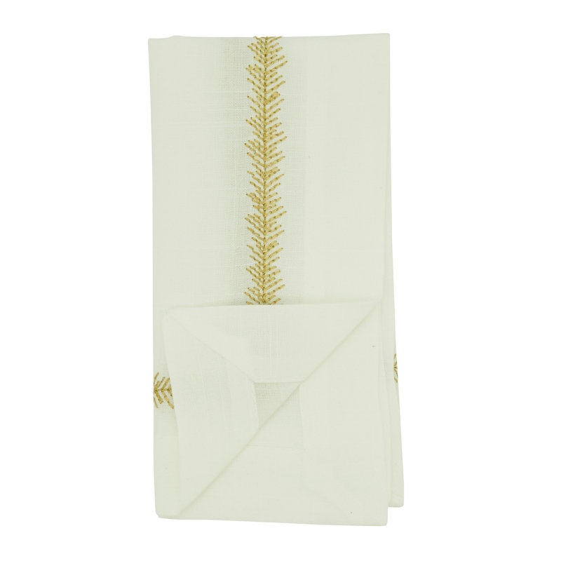 Gold Embroidered Border Polyester Square Napkins, Set of 4