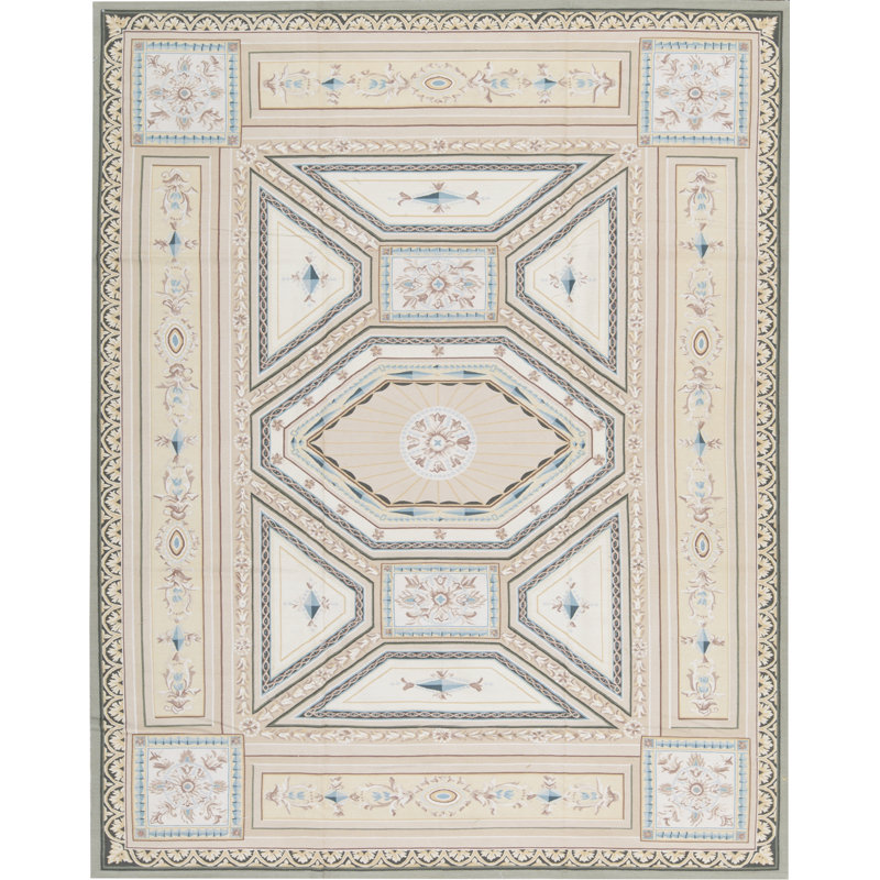Tapis ivoire et doré de haute qualité noué à la main