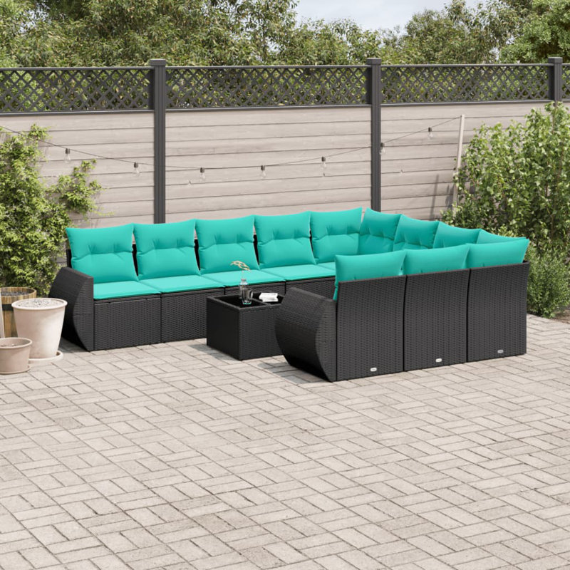  Ensemble de canapé de patio 11 pièces avec coussins en rotin de polyester noir