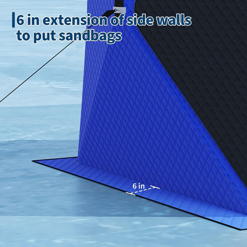 Pop Up Ice Fishing Shelter with 49ft LED Light Strip, Windproof Insulated Hub Tent for 2‑8 People, Blue