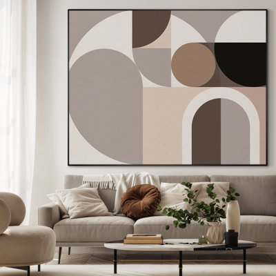 Modern Beige and Brown Geometric Shapes Home Decor Extra Large Framed Wall Art Print (Frame Assembly Required)