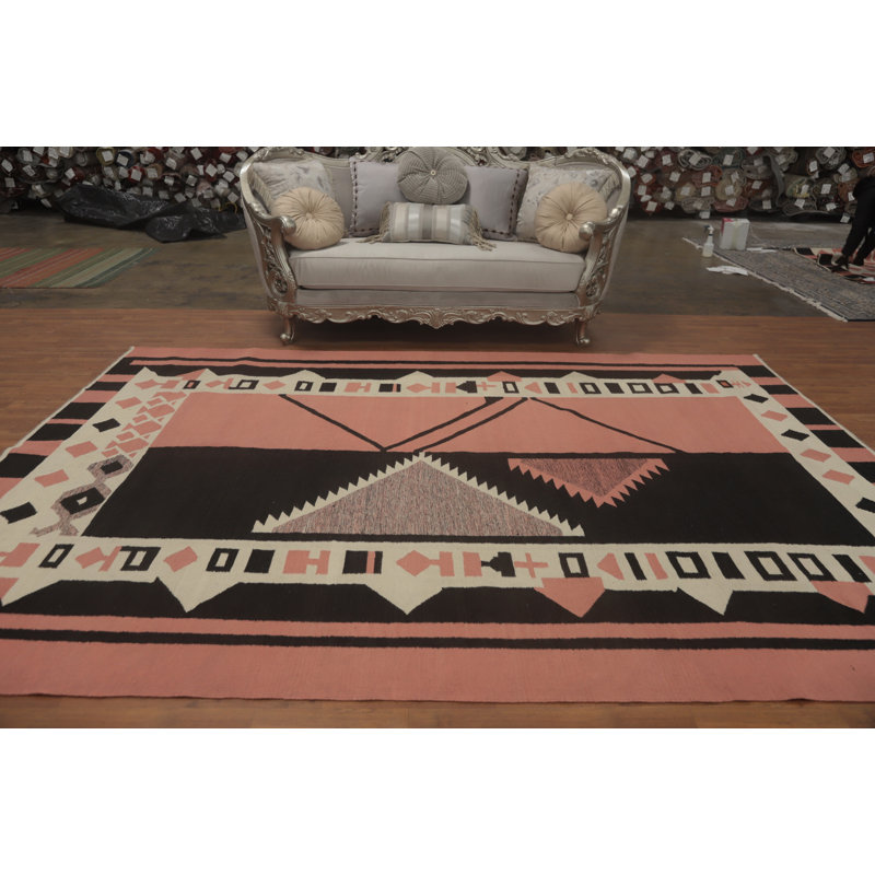 Tapis oriental rose à motif géométrique kilim 8 x 11