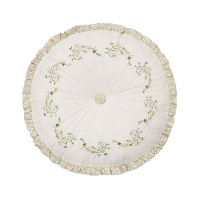 Harper Green Floral Embroidered Round Pillow