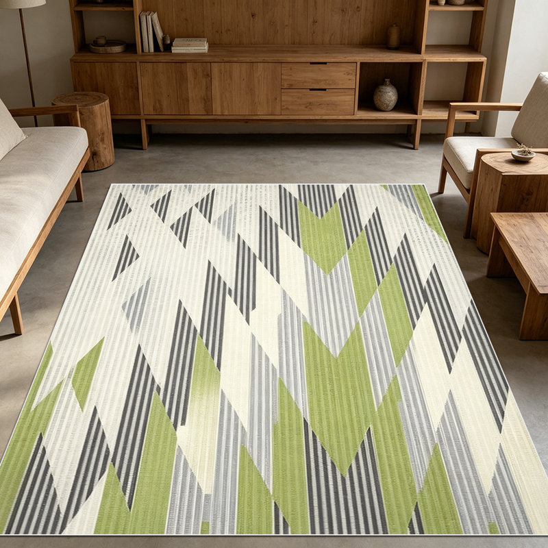 1PC Geometric Chevron Zigzag Stripe Sage Green Gray Black Off-white area rugs for Living Room, Soft and Comfortable, Suitable for all seasons, easy-to-maintain, machine washable Indoor floor mat, Under Table Farmhouse suitable for dining room,