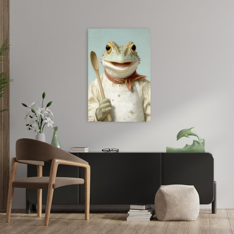 Art mural contemporain Happy Frog Cook, H 36 po x l 24 po