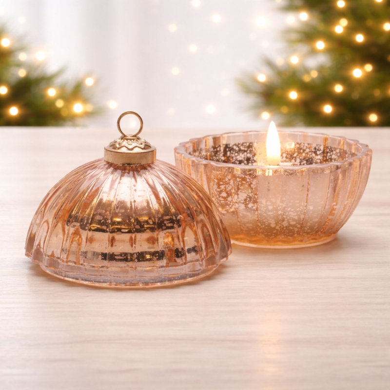 Glass Ornament with LED Candle Inside 4"D, Jaune