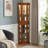 Cabinets: Lighted Corner Curio with Mirrored Back, Adjustable Shelves, Walnut Brown Engineered Wood, 69.75"H x 21.5"W x 16"D | Traditional | Corner-782499479