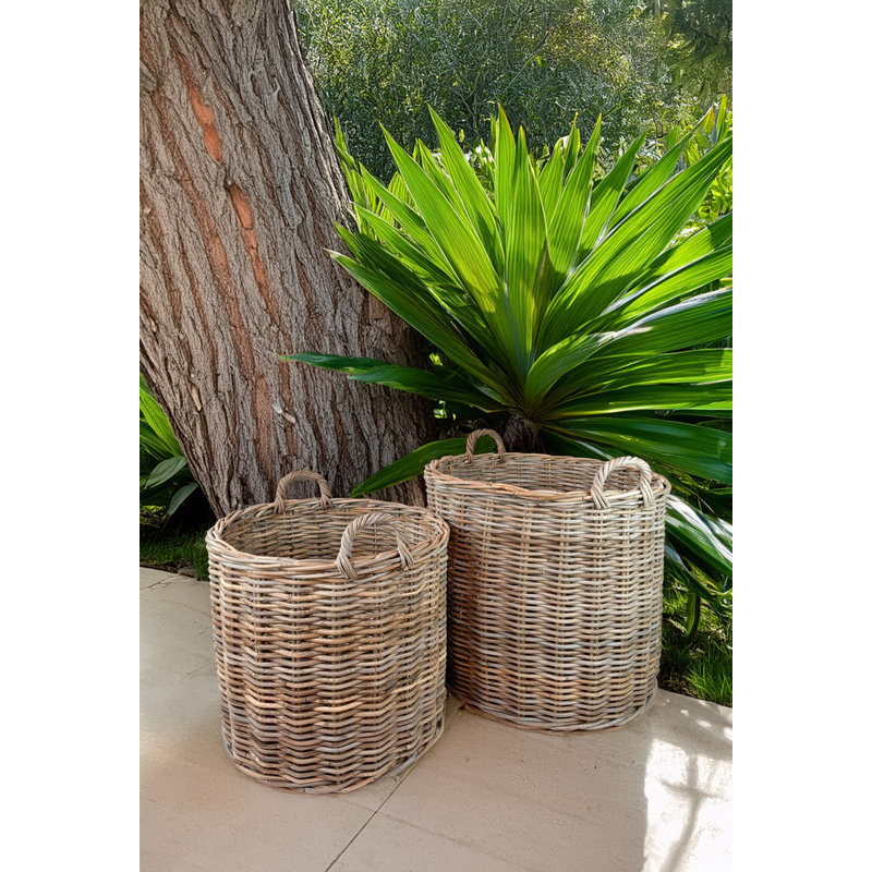 Ensemble de 2 paniers ronds en rotin gris