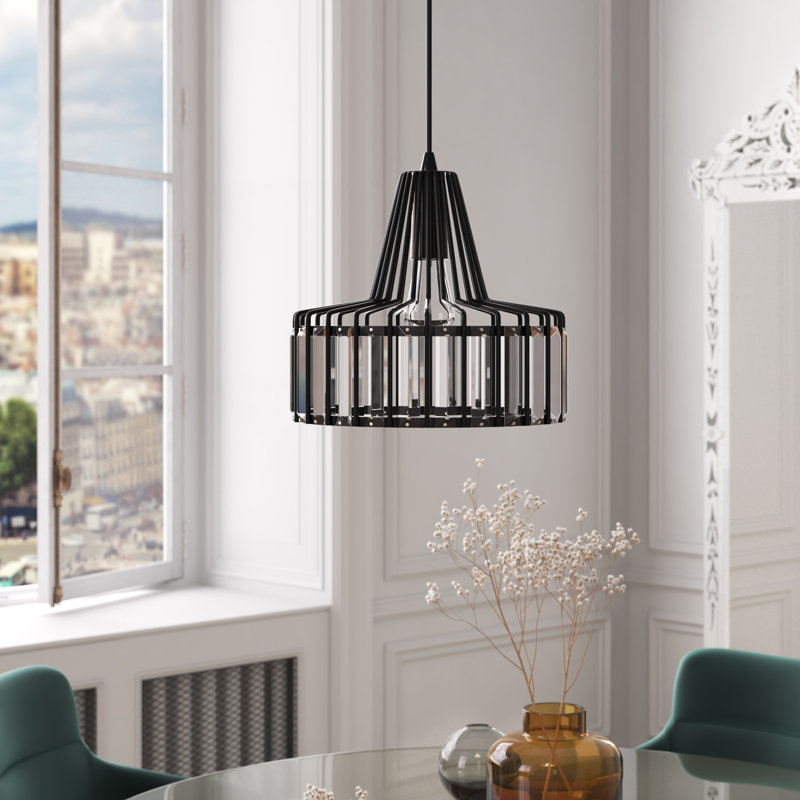 Luminaire suspendu cylindrique à 1 lumière avec accents de cristal Brecksville, Noir