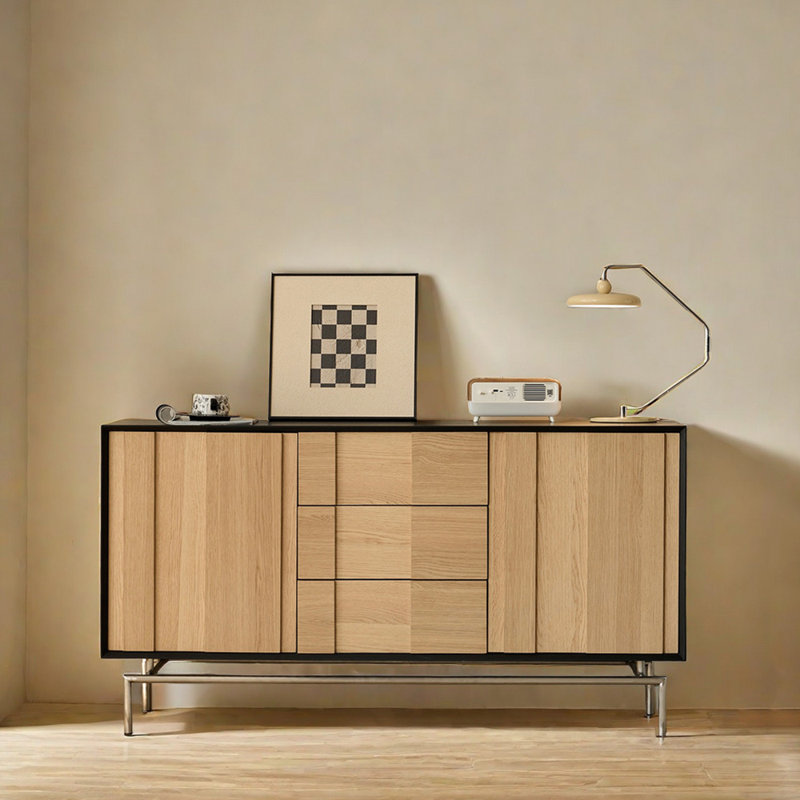 Buffet pratique de qualité supérieure, Bois robuste / noir / argent, H 33,1 po x l 70,9 po x P 15,7 po