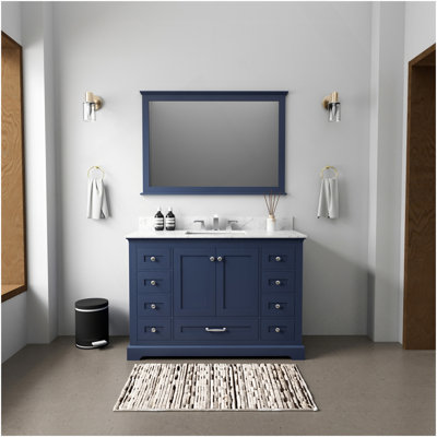 Navy Blue Single Bath Vanity 48 In. W X 22 In. D, With Carrara Marble Top