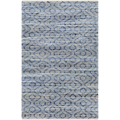 Denyer géométrique tissé à plat à la main et recyclé P.E.T. Tapis bleu / gris