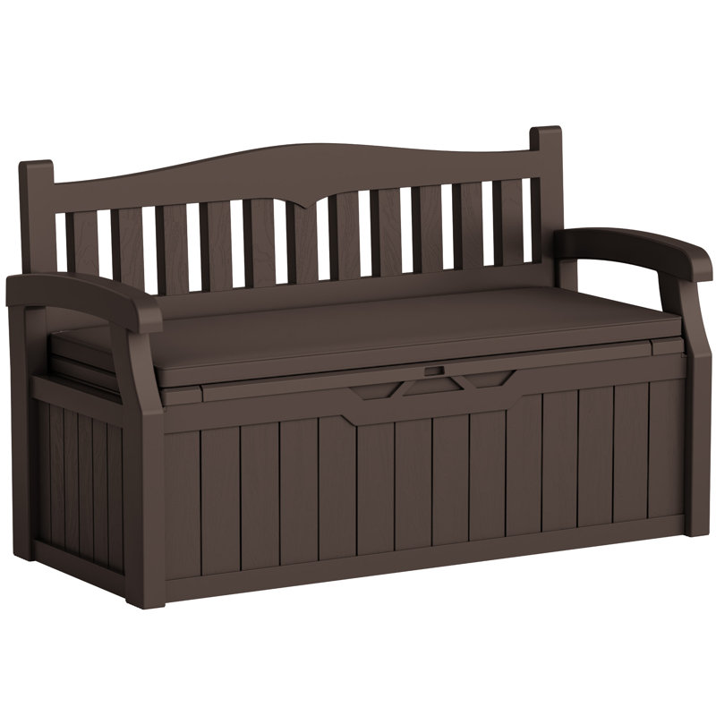 80-Gallon Plastic Storage Bench With Removable Cushion, Backrest & Armrests, Lockable Lid For All-Weather Indoor Outdoor Use On Patio, Garage, Entryway