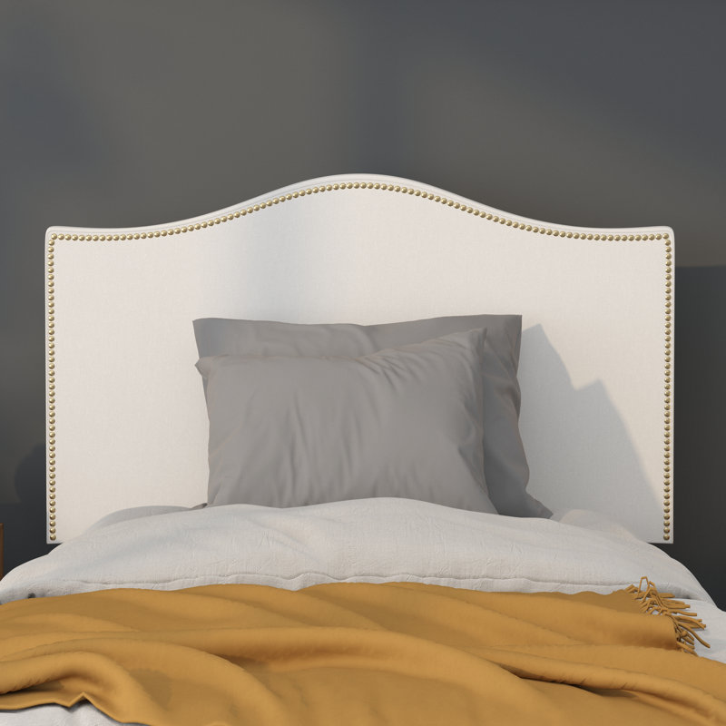 Fitzsimmons Arched Upholstered Headboard with Accent Nail Trim, White, Twin