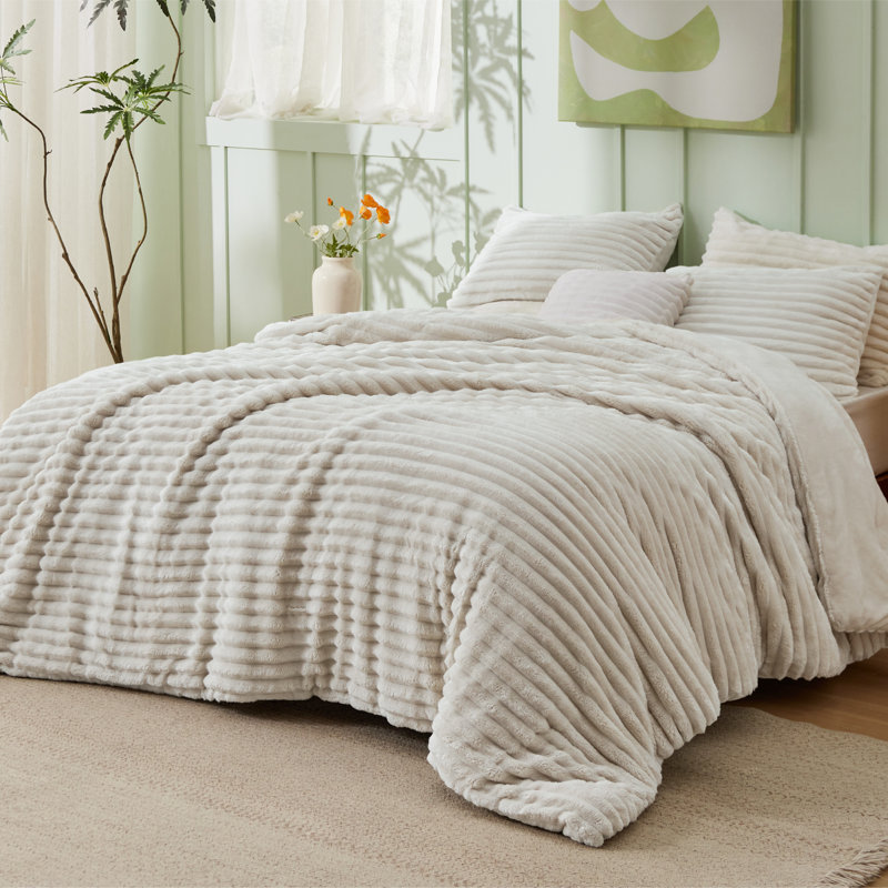Ensembles d'édredon pour très grand lit - literie 3 pièces en molleton rose moelleux à double face, esthétique rayée confortable pour les chambres modernes et d'invités, décoration intérieure de luxe toutes saisons
