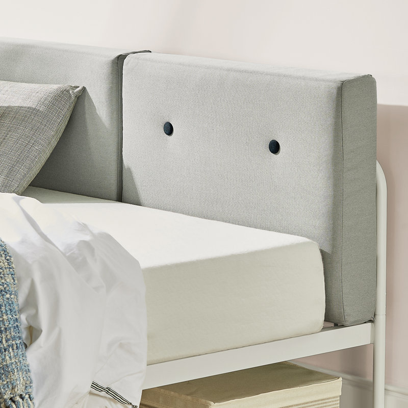 Maggie Upholstered Metal Platform Bed, Sky Gray, King