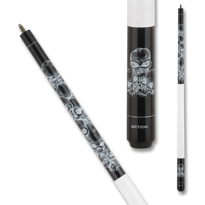Black and White Skull Graphic Hard Maple Pool Cue