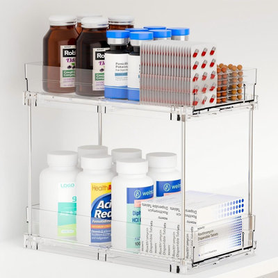 Pull-Out Cabinet Organizer For Supplements, Vitamins, And Medications, 10.4" Deep Under-Sink Or Pantry Drawer Storage For Bathroom And Cupboard