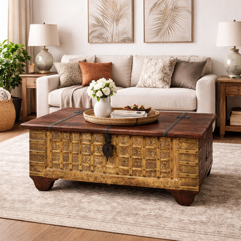 Table basse en bois massif Riedel avec rangement