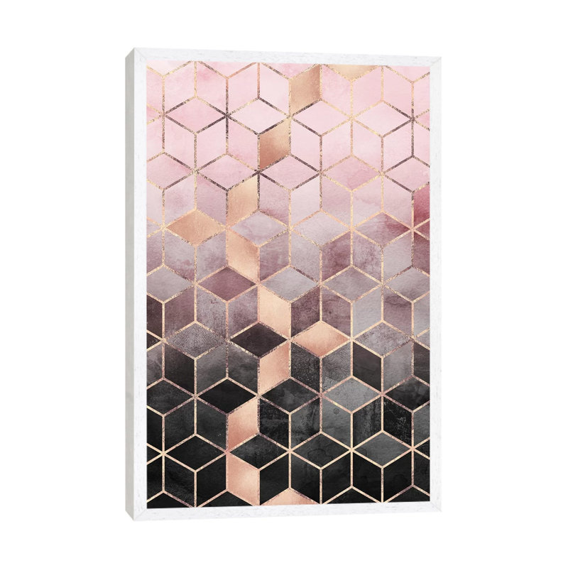 Pink & Grey Gradient Cubesi by Elisabeth Fredriksson - Print on Canvas, White Framed, 66.04 cm H x 45.72 cm W