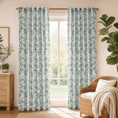  Floral Curtains for Living Room, Semi Sheer Linen Curtains Light Filtering Farmhouse Back Tab Rod Pocket Window Drapes,2 Panels