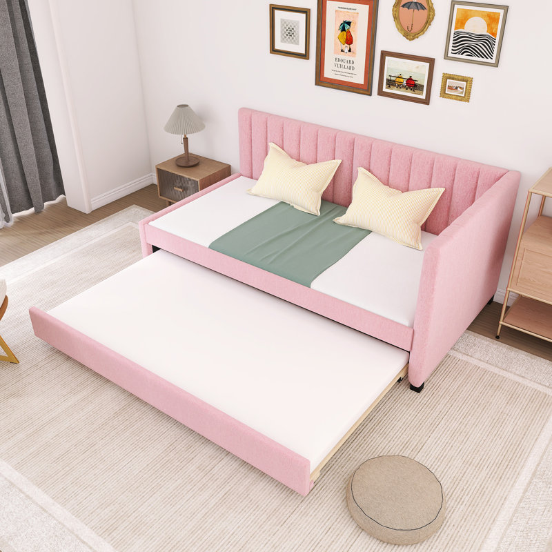 Daybed with Trundle Twin Size Sofa Bed, Pink