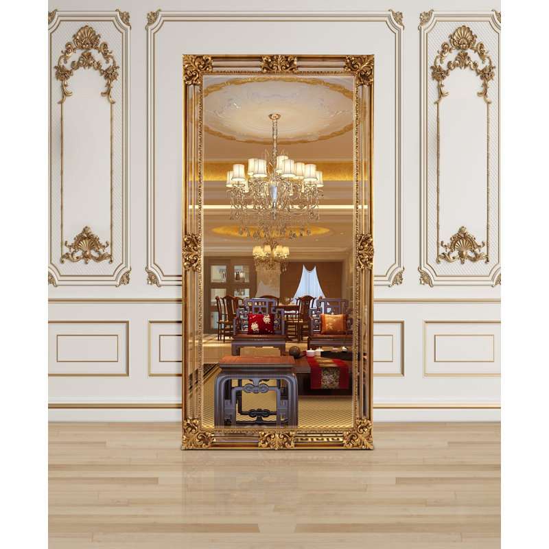 Rectangle Solid Wood Mirror, Antique Gold