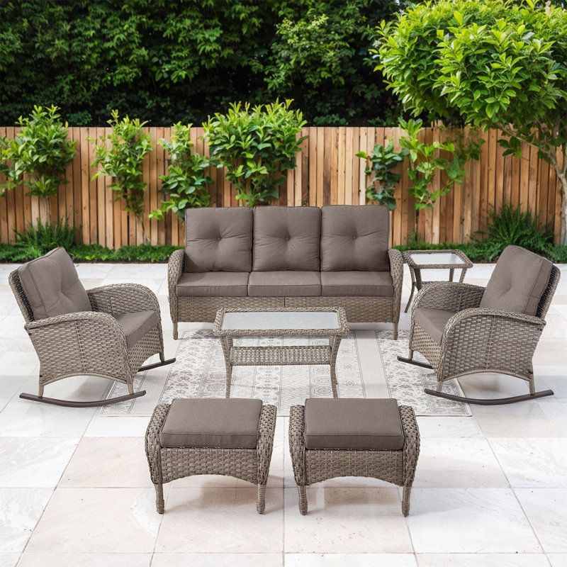  Valierius 7-Piece Outdoor Wicker Patio Furniture With 3 Seat Sofa, Rattan Coversation Set With Water Resistant Cushions