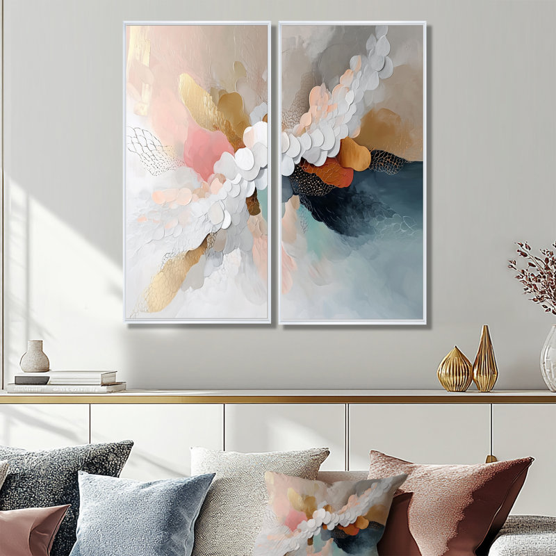 «White Brushstroke», peinture abstraite blanche sur toile blanche moderne, 2 pièces, H 40 po x l 40 po, Blanc