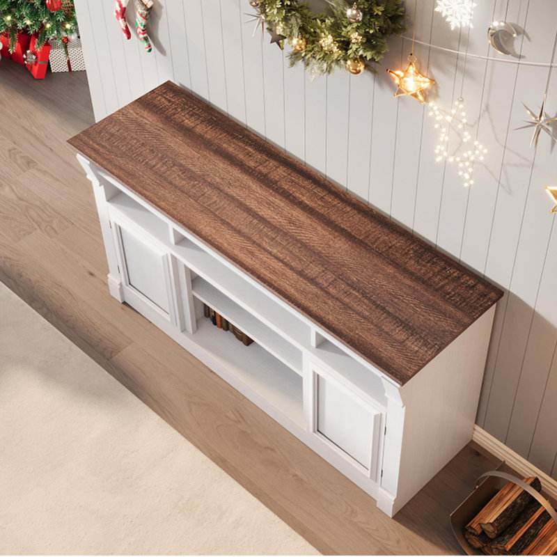 58" Farmhouse TV Stand for TVs up to 65", Entertainment Center with Adjustable Open Shelves & Storage Cabinets, White