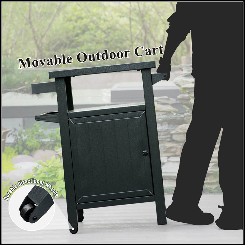 Chariots de barbecue gris foncé durables avec rangement et roulettes, pour cuisiner et recevoir en plein air moderne., Gris