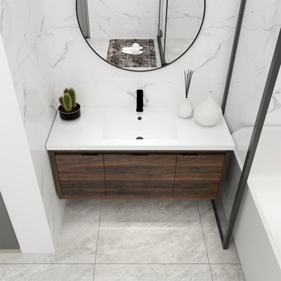 Armoire de salle de bain 48 po avec lavabo, portes et tiroir à fermeture en douceur, montage flottant, 48 po x 18 po