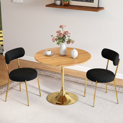 Table de salle à manger ronde 31,5 "en faux marbre tulipe, table bistro piédestal en métal doré pour petit café