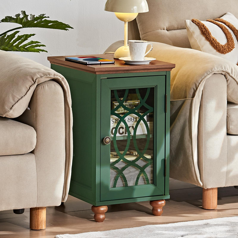 Table d'appoint étroite avec rangement en verre, Vert Noël, Individuel