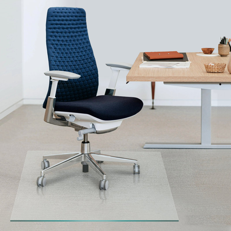 Square Tempered Glass Chair Mat For Hardwood Floor or Carpet, Flat Edge 1/4" Thick, Clear, 54.00" H x 54.00" W x 0.25" D