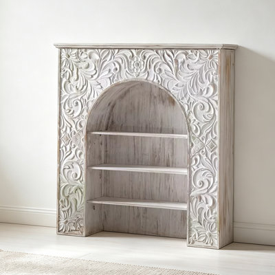 Retro White Solid Wood Freestanding Fireplace