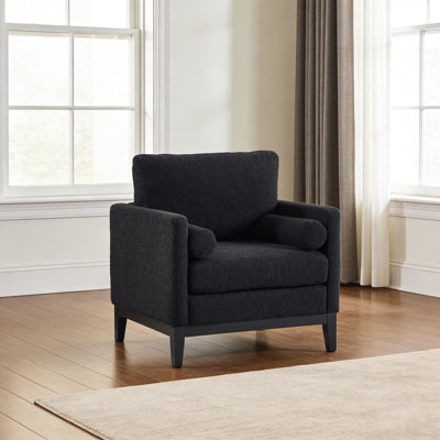 Chaise d'appoint Boucle avec structure en bois massif et pieds en bois d'hévéa, chaise longue rembourrée avec coussin à ressorts ensachés, chaise d'appoint de salon